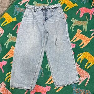 Nwt REWASH Súper High Rise Pleated Crop Light Blue Denim Jeans 7/28